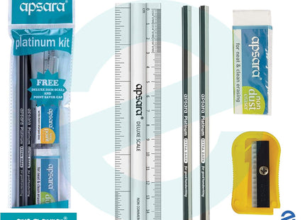Apsara Platinum Sada na psaní 5 kusů – Tužky + Guma + Ořezávátko + Pravítko + Černé kuličkové pero ZOFAX