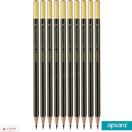 Apsara Gold 10 Wooden Pencils Eraser Sharpener Break-Resistant Lead Office School