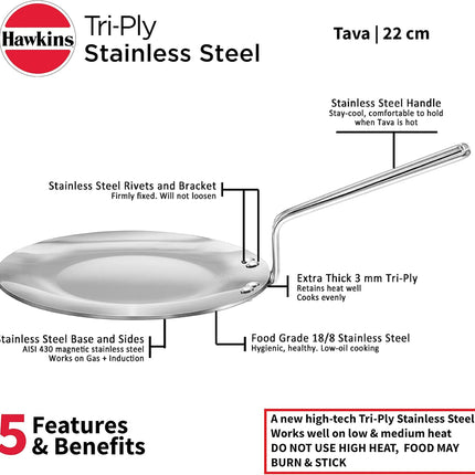Hawkins Tri-Ply nerezová indukční pánev Tava, průměr 22, 26 cm, tloušťka 3,5 mm, stříbrná