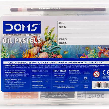Doms 50 Assorted Colour Shades Oil Pastels - Rich Bright Smooth Even Shades