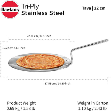 Hawkins Tri-Ply nerezová indukční pánev Tava, průměr 22, 26 cm, tloušťka 3,5 mm, stříbrná
