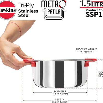 Hawkins Tri Ply Stainless Steel Cook Serve Handi 1.5L 2L 2.5L Silicone Grip