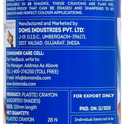 DOMS Plastic Crayon 28 Shades Round Tin