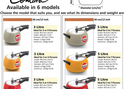 Hawkins Contura 3L 5L Ceramic Coated Pressure Cooker, Inner Lid Handi Cooker, Color Variants(Apple Green,Mustard Yellow,Tomato Red)
