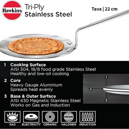 Hawkins Tri Ply Stainless Steel Saucepan 2.1L and 2.43L with Induction Gas Compatible Base