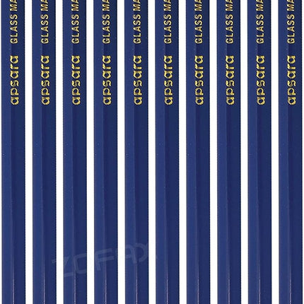 APSARA Glass Marking Pencils, BLUE, Pack of 10, Wax Based Smooth Lead, Ideal for Glass Leather Metal Vinyl Optical Lenses Marking, iZOFAX Black Ball Pen