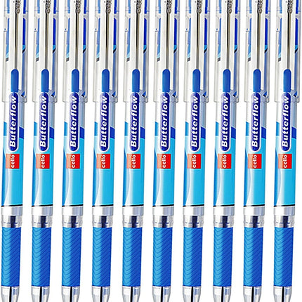 Cello Smooth Butterflow Ballpoint Pen, Blue Ink, Pack of 10