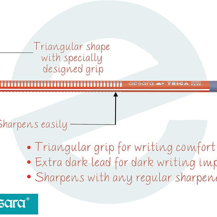 Apsara Triangular Pencils Box Pack Good Handwriting Comfort Grip (10 x Pencils + Eraser + Sharpener + 1 x iZOFAX Black Ball Pen)