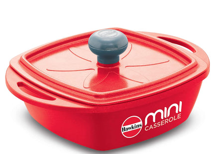 Hawkins 0.75 Litre Mini Casserole with Lid Square Series Die-Cast pan for Cooking Reheating Serving and Storing (Grey , Red , Yellow)