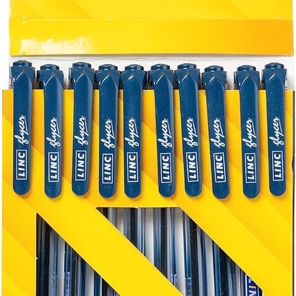 Linc Glycer Smooth Ball Pen Card Pack | 0.6 mm Nickel Silver Tip | Comfortable Elastomeric Rubber Grip | Fast flowing Ink Technology For Smudge-free writing | Blue, Set of 10