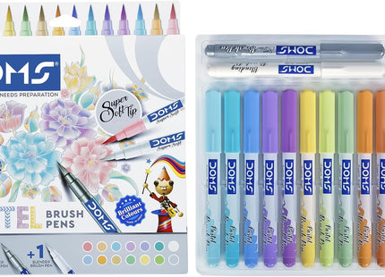 Doms Super Soft Tip Pastel Shades Brush Pen Set | 12 Pastel + 1 Silver + 1 Blender | Ideal for Doodling, Illustrations, Calligraphy, Artists & Professionals | Pack of 1