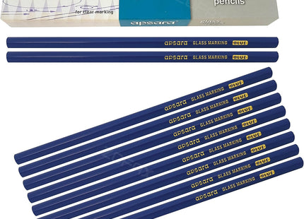 Apsara Glass Marking Pencils Pack of 10 White OR Blue Marking for Glass, Metal, Leather & Smooth Surfaces ,Clear Smooth & Precise Marking