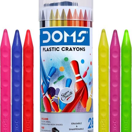 DOMS Plastic Crayon 28 Shades Round Tin