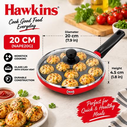 Hawkins Non Stick Appe Pan 20cm and 24cm 12 Cup Paniyaram Pan with Glass Lid