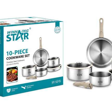 Winning Star Stainless Steel Cookware Set Pots Pans + Lids  6, 8 , 10 Pcs Everyday Cooking