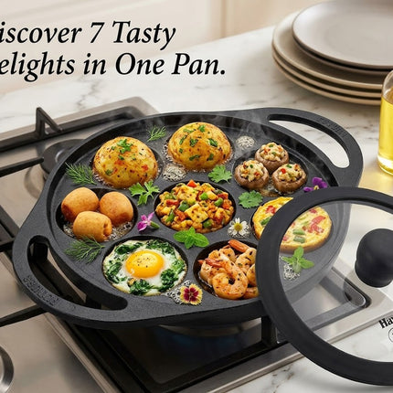 Hawkins Futura Cast Iron Appe Pan 16cm 8 Cup Paniyaram Pan Plus Glass Lid