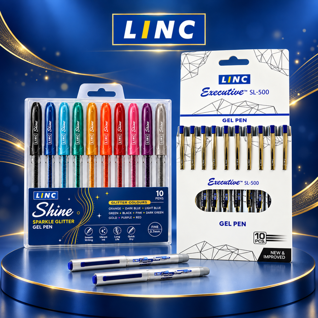 Linc Executive SL-500 or Shine Sparkle Gel Pens Pack of 10 Fine Point Writing Pens