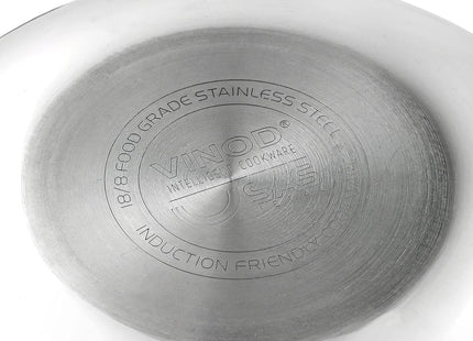 Vinod Platinum Triply Stainless Steel Kadai with Lid Heavy Duty Tri-Ply SS Kadhai Induction & Gas Compatible Even Heat Distribution Durable Mirror Finish | Sizes: 18cm, 20cm, 22cm, 24cm, 26cm