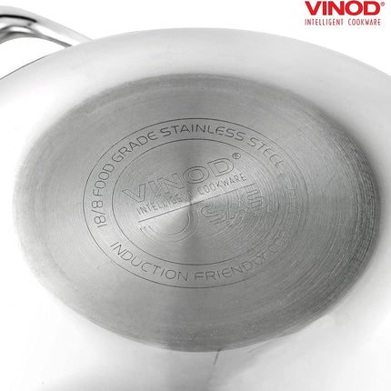VINOD Platinum Tri-Ply Stainless Steel Kadai + Lid Kadhai 18cm 20cm 22cm 24cm 26cm Induction Gas Compatible Heavy Duty