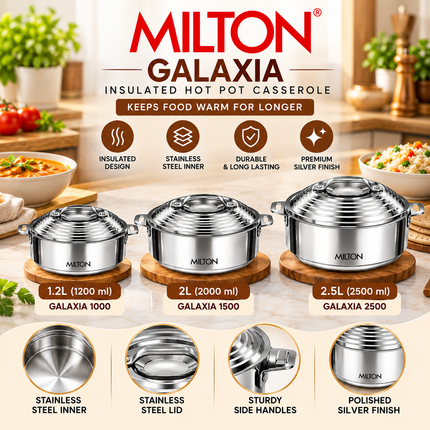 Milton Galaxia Insulated Stainless Steel Casserole 1.2L 2L 2.5L Lid