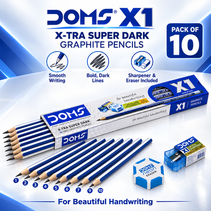DOMS Graphite Pencils Pack of 10 Smooth Writing Pencils for School Drawing and Sketching