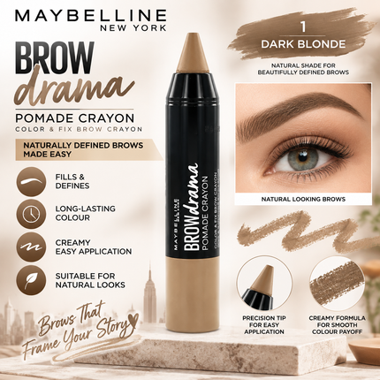 Maybelline Brow Drama Eyebrow Pencil 1 Dark Blonde Natural Brow Definer