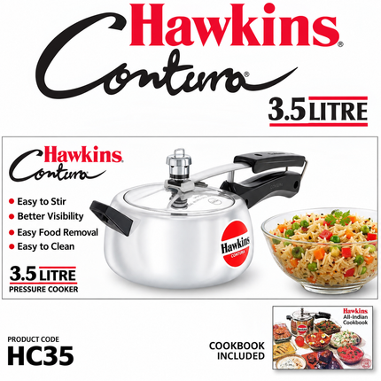 Hawkins Contura Aluminium Pressure Cooker 2L 3L 4L 5L Silver Cooker Gas Electric Stove