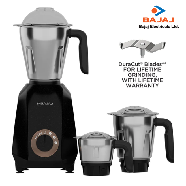 Bajaj Ninja Quartz 500W Indian Mixer Grinder Pink 3 Stainless Steel Jars, Dry & Wet Grinding, Chutney, Dosa Batter, Seeds & Spices  Black  Indian Plug + International Converter