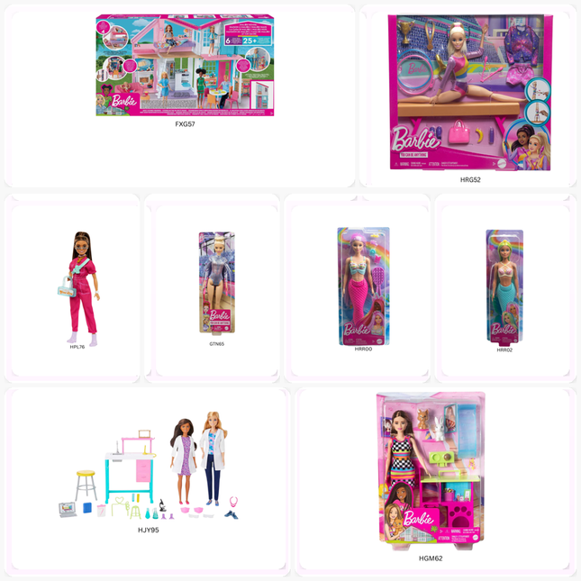 Mattel Barbie Gymnastics, Fashionistas, Beach Ken & Chelsea Playset Collection