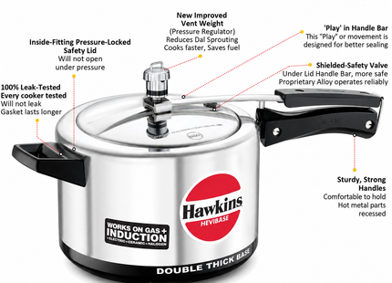 Hawkins Hevibase Aluminium Pressure Cooker – Induction, Gas & Electric Stove Compatible | 2L to 5L