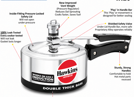Hawkins Hevibase Aluminium Pressure Cooker – Induction, Gas & Electric Stove Compatible | 2L to 5L