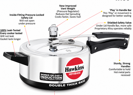 Hawkins Hevibase Aluminium Pressure Cooker – Induction, Gas & Electric Stove Compatible | 2L to 5L