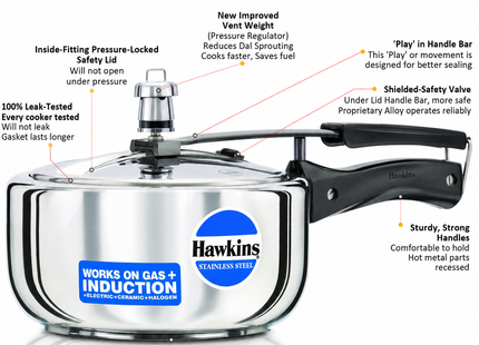 Hawkins Stainless Steel Pressure Cooker – Induction, Gas & Electric Stove Compatible | 2L to 8L