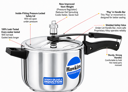 Hawkins Stainless Steel Pressure Cooker – Induction, Gas & Electric Stove Compatible | 2L to 8L
