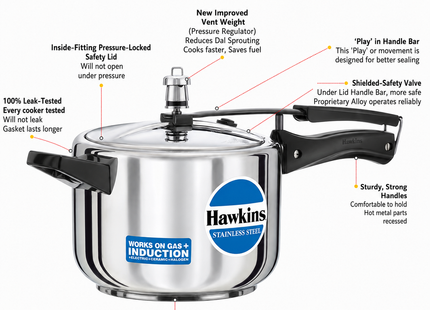Hawkins Stainless Steel Pressure Cooker – Induction, Gas & Electric Stove Compatible | 2L to 8L