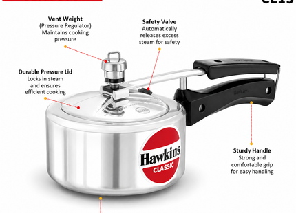 Hawkins Classic Aluminium Pressure Cooker – Silver, Manual Pressure Regulation | 1.5L to 10L