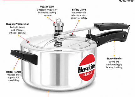Hawkins Classic Aluminium Pressure Cooker – Silver, Manual Pressure Regulation | 1.5L to 10L