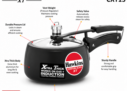 Hawkins Contura Xtra Thick Hard Anodized Pressure Cooker Sizes 1.5L 2L 3L 3.5L 5L 6.5L– Induction Gas Electric Compatible