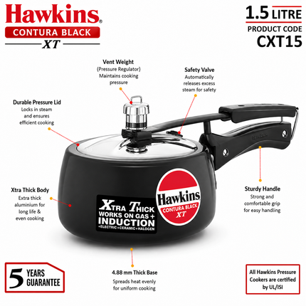 Hawkins Contura Xtra Thick Hard Anodized Pressure Cooker 1.5L to 6.5L Induction Gas Electric Compatible