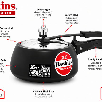 Hawkins Contura Xtra Thick Hard Anodized Pressure Cooker 1.5L to 6.5L Induction Gas Electric Compatible