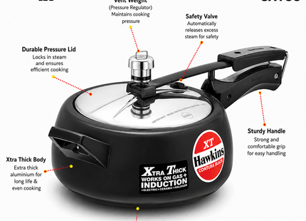 Hawkins Contura Xtra Thick Hard Anodized Pressure Cooker Sizes 1.5L 2L 3L 3.5L 5L 6.5L– Induction Gas Electric Compatible