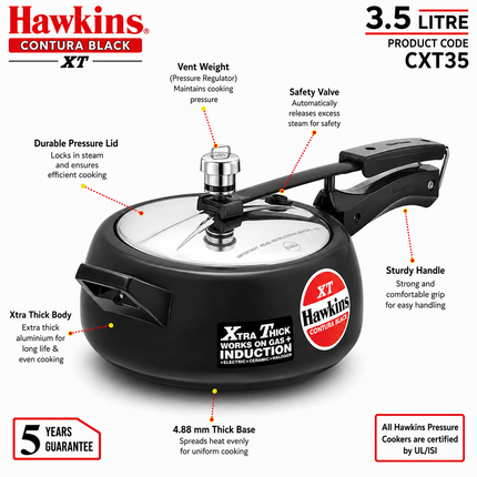 Hawkins Contura Xtra Thick Hard Anodized Pressure Cooker 1.5L to 6.5L Induction Gas Electric Compatible