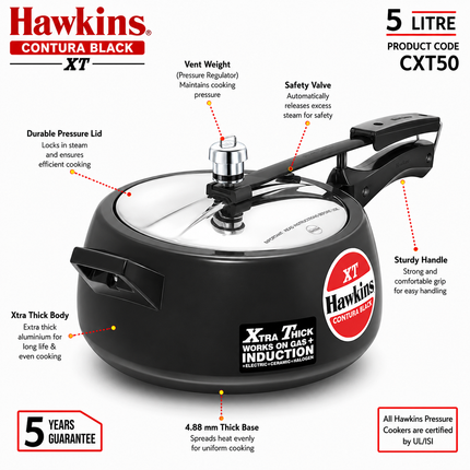 Hawkins Contura Xtra Thick Hard Anodized Pressure Cooker 1.5L to 6.5L Induction Gas Electric Compatible