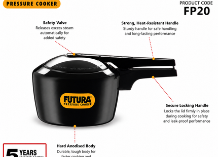Futura by Hawkins Hard Anodized Pressure Cooker – Black | 2L to 9L