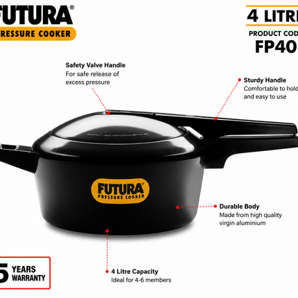 Futura by Hawkins Hard Anodized Pressure Cooker 2L to 9L Black Cooker for Everyday Cooking