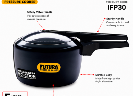 Hawkins Futura Hard Anodised Pressure Cooker – Induction, Gas & Electric Stove Compatible | 2L to 6L