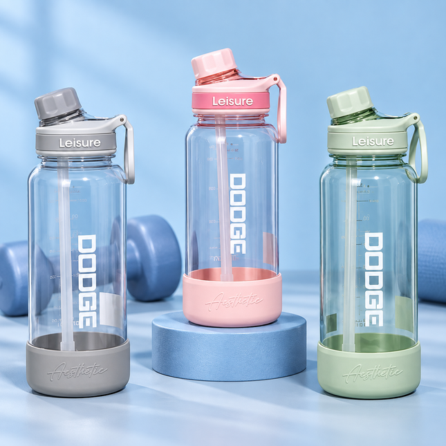 Dodge 520ml Sports Water Bottle with Straw Time Marker Carry Handle