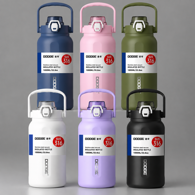 Dodge 1L Insulated Water Bottle Stainless Steel Hot Cold Travel Flask
