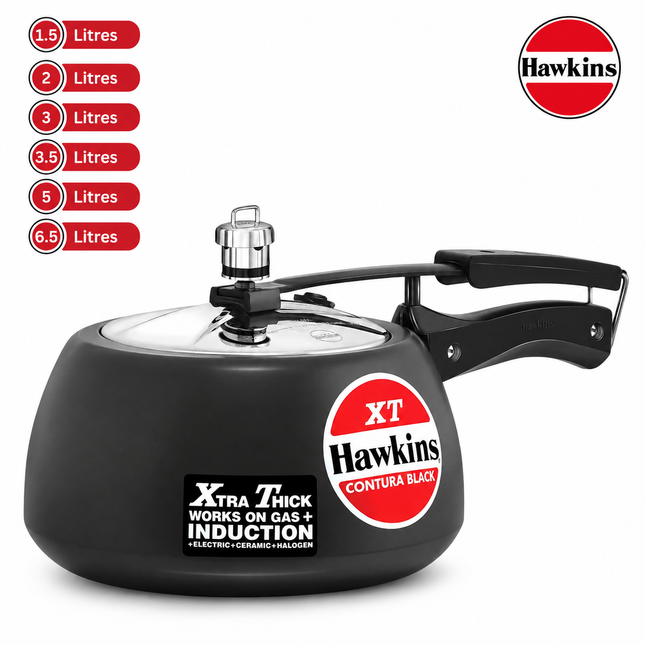 Hawkins Contura Xtra Thick Hard Anodized Pressure Cooker Sizes 1.5L 2L 3L 3.5L 5L 6.5L– Induction Gas Electric Compatible
