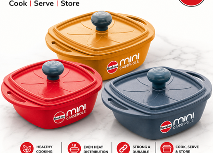 Hawkins Mini Non-Stick Casserole with Glass Lid  0.75L Die-Cast Square Design